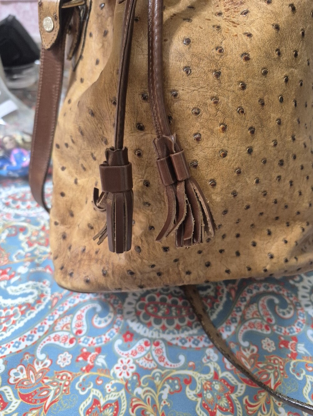 Dooney & Bourke Tan ostrich Bucket Crossbody - Picture 5 of 7
